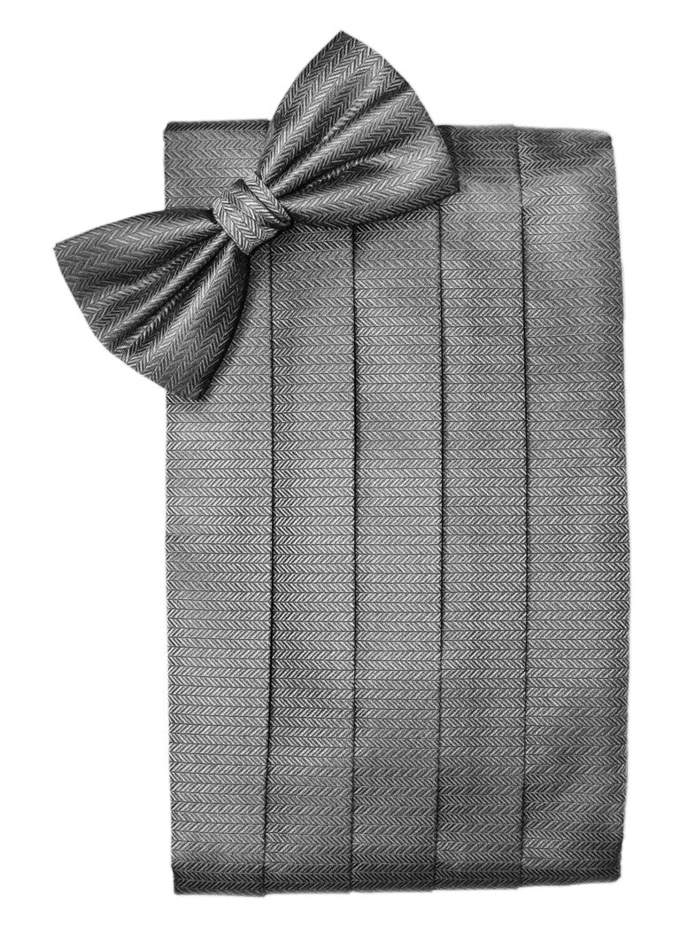 Silver Herringbone Cummerbund Set