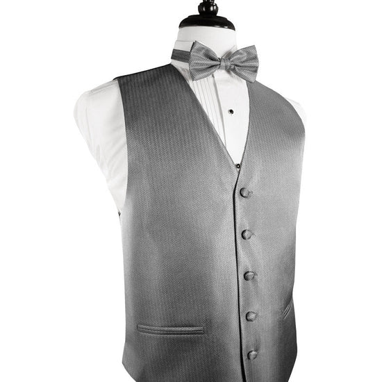 Silver Herringbone Tuxedo Vest (5X-Large LONG (62-64))