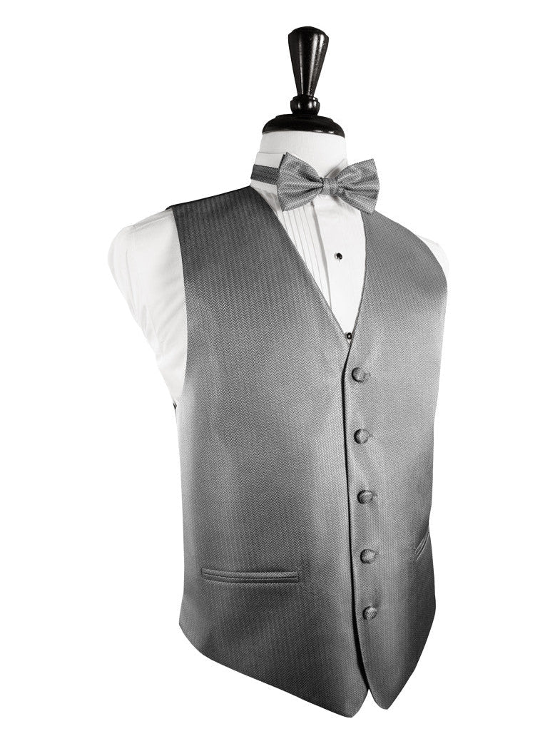 Silver Herringbone Tuxedo Vest (5X-Large LONG (62-64))