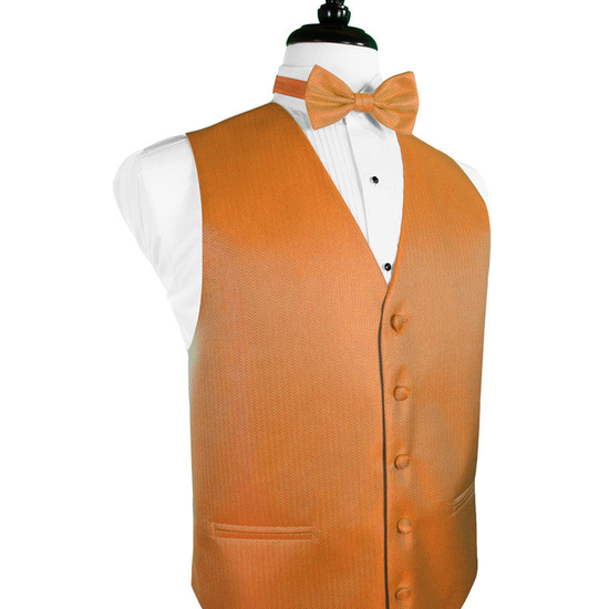 Tangerine Herringbone Tuxedo Vest By Cardi