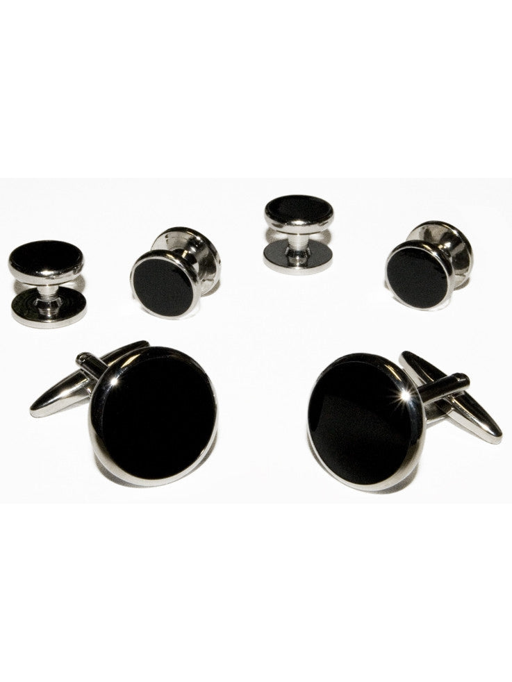 Black Cufflinks & Studs With Silver Trim