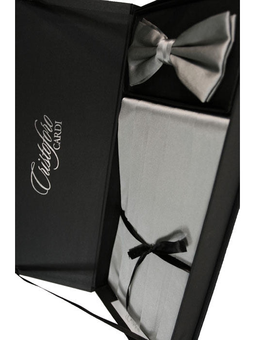 Silver Noble Silk Bow Tie and Cummerbund Set by Cristoforo Cardi 
