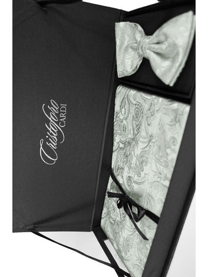 Platinum Tapestry Silk Bow Tie and Cummerbund Set by Cristoforo Cardi 