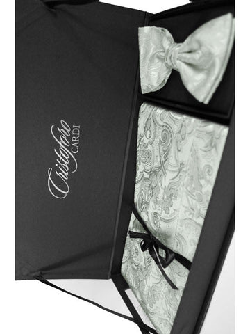 Platinum Tapestry Silk Bow Tie and Cummerbund Set by Cristoforo Cardi 
