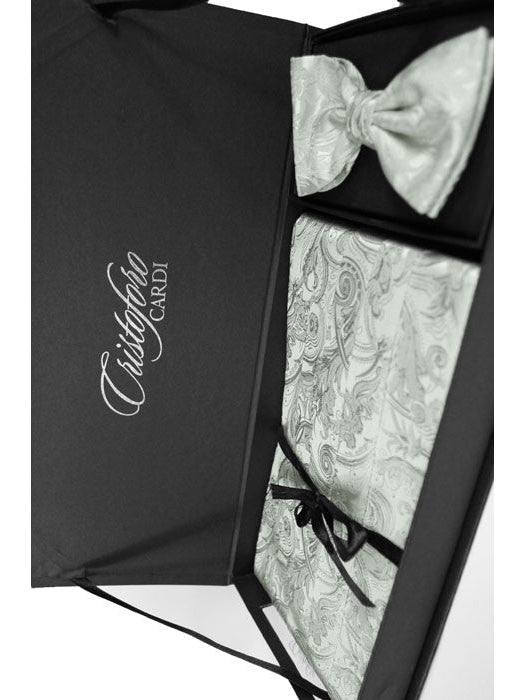 Platinum Tapestry Silk Bow Tie and Cummerbund Set by Cristoforo Cardi 