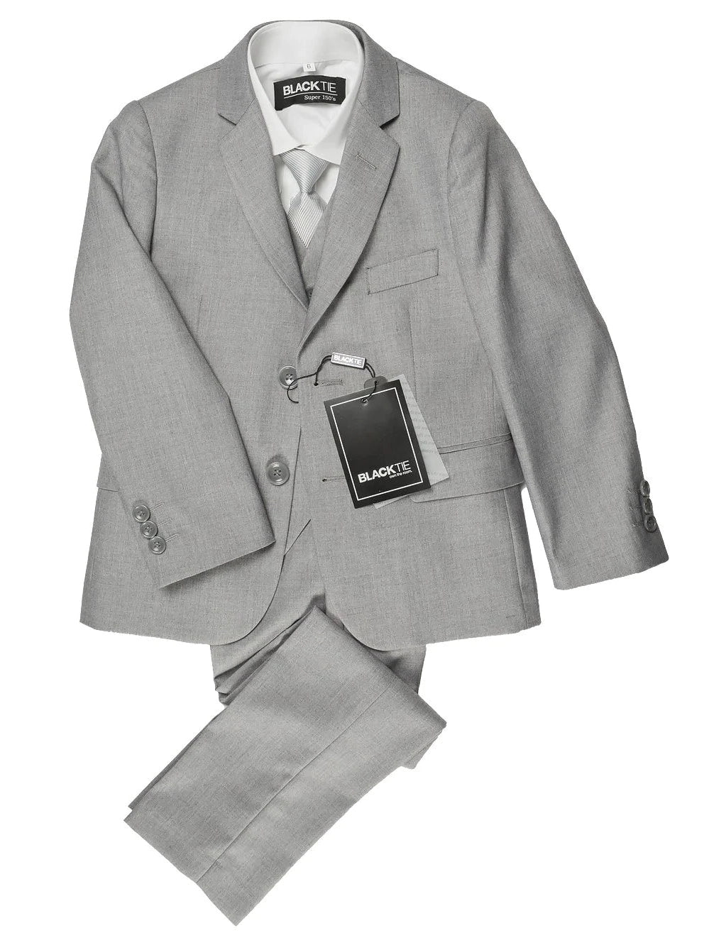 Boys Heather Grey 5-Piece Wool Blend Suit