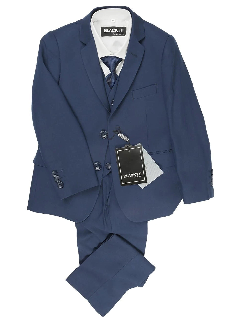 Boys Sapphire Blue 5-Piece Wool Blend Suit