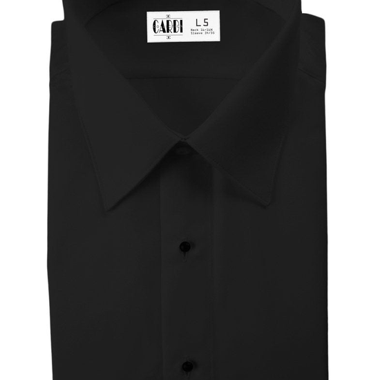 Black Slim Fit (Lido) Style Tuxedo Shirt - Non Pleated with Laydown Collar