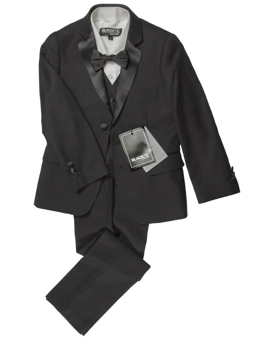 Boys Black 5-Piece Wool Blend Suit