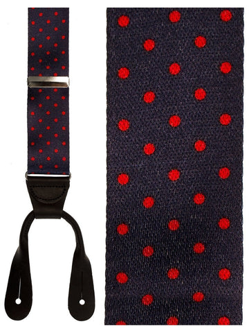 "Manhattan" Navy & Red Dots Silk Suspenders