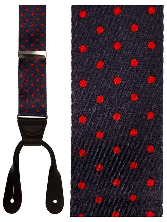 "Manhattan" Navy & Red Dots Silk Suspenders