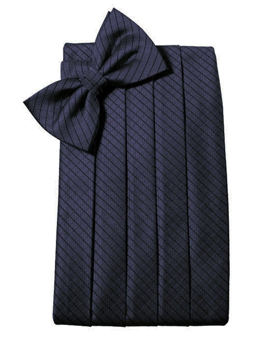 Navy Blue Diamond Grid Pattern Cummerbund Set