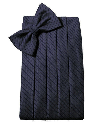 Navy Blue Diamond Grid Pattern Cummerbund Set