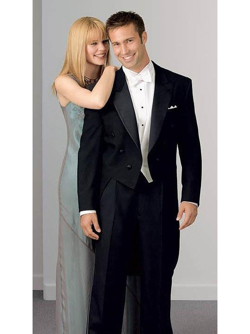 Black 100% Wool Tuxedo Tails Jacket -Peak Lapel 