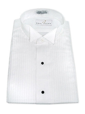 Neil Allyn White Pleated Wing Collar Tuxedo Shirt