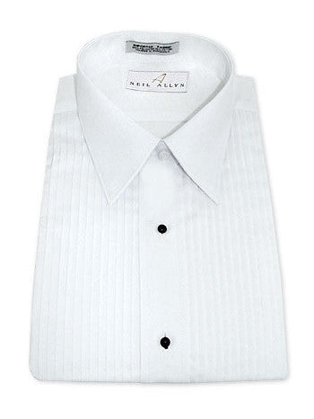 Neil Allyn White Pleated Laydown Collar Tuxedo Shirt