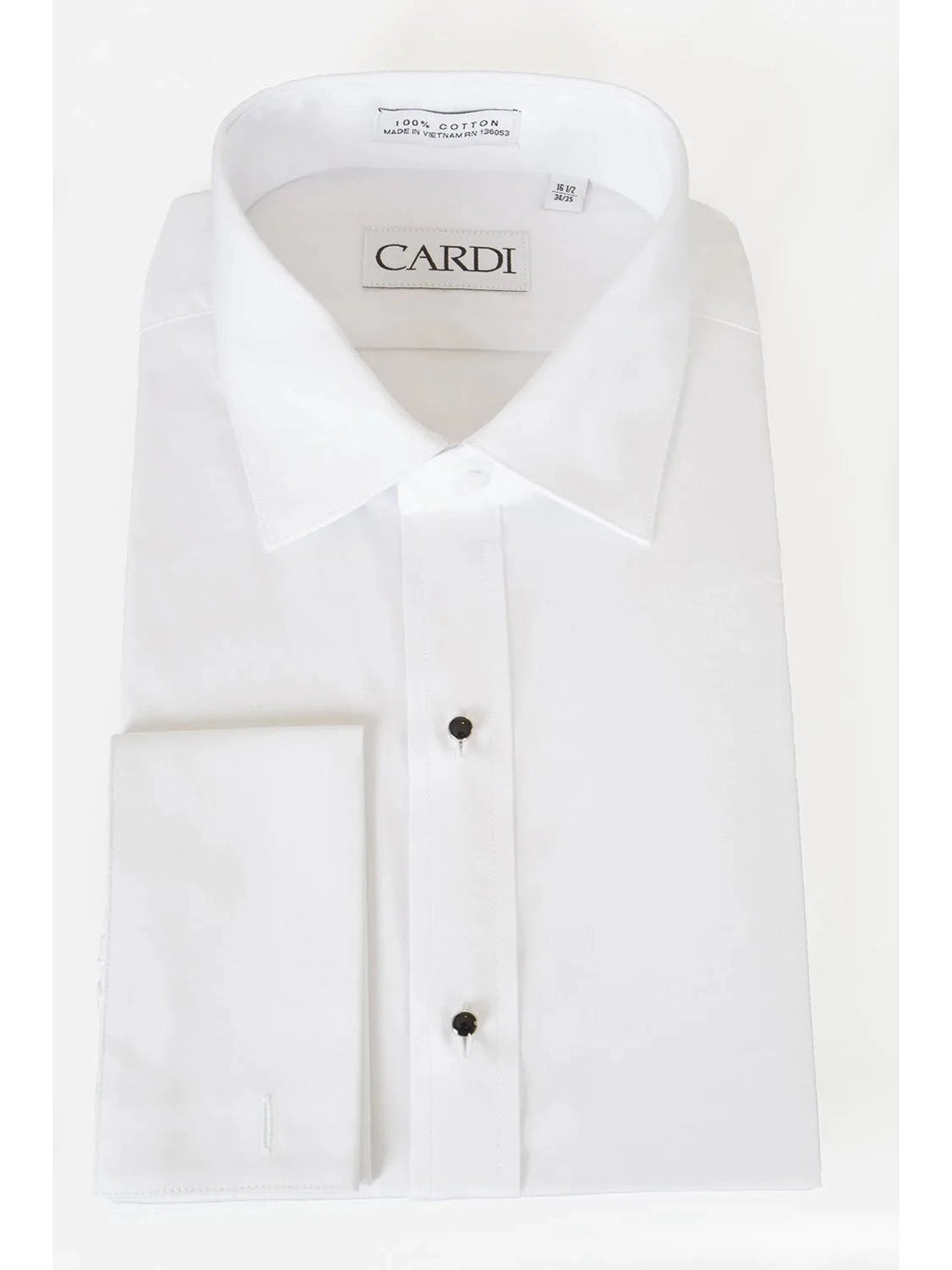 White Non-Pleated Spread Collar Tuxedo Shirt- French Cuffs