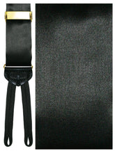 Load image into Gallery viewer, Solid Black Silk 100% Silk Formal Suspenders (Black) with Gold Clinch
