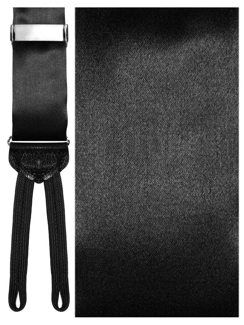 Solid Black Silk 100% Silk Formal Suspenders (Black)