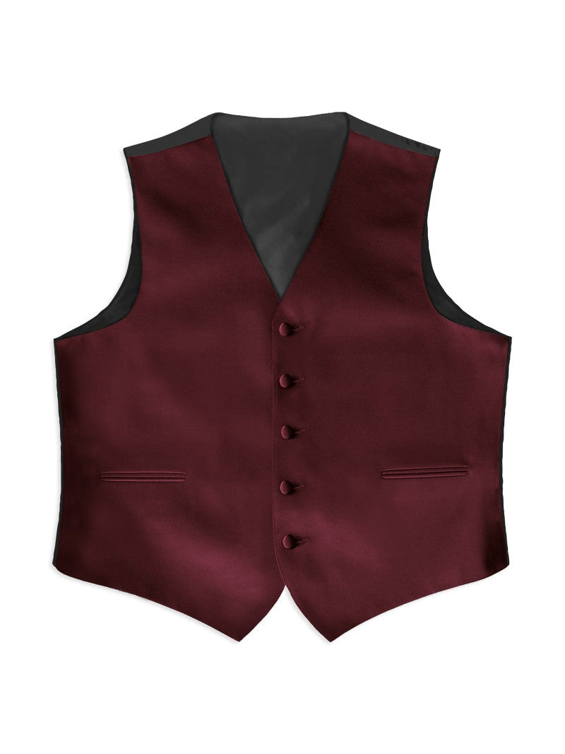 Burgundy Poly Satin Tuxedo Vest and Tie Set, Burgundy / Small (37-39)