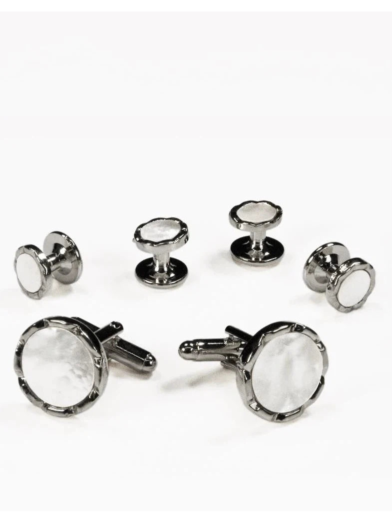 Mother of Pearl with Brushed Silver Cufflinks and Studs