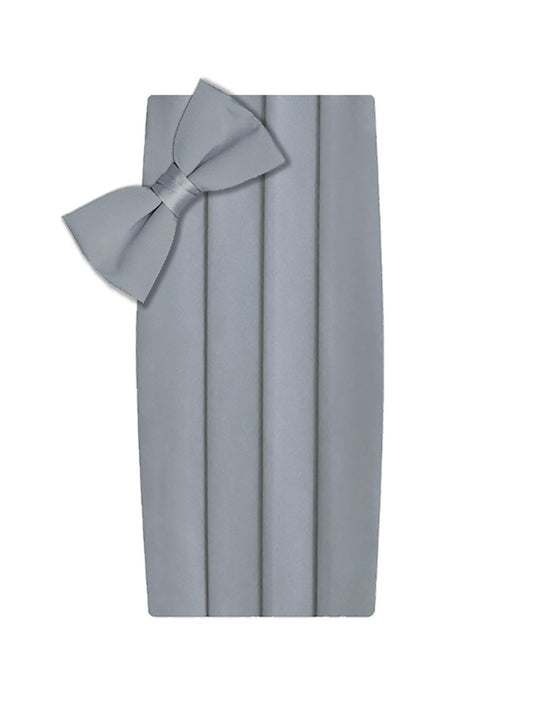 Poly/Satin Cummerbund and Bow Tie Set - Light Grey / Silver