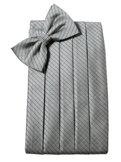 Silver Diamond Grid Pattern Cummerbund Set 