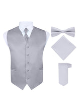 Load image into Gallery viewer, S.H. Churchill &amp; Co. Men&#39;s 5 Piece Vest Set, with Sharpei, Bow Tie, Neck Tie &amp; Pocket Hanky-Silver
