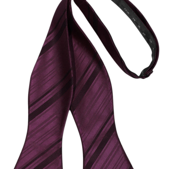 Berry Striped Satin Self-Tie Formal Bow Tie