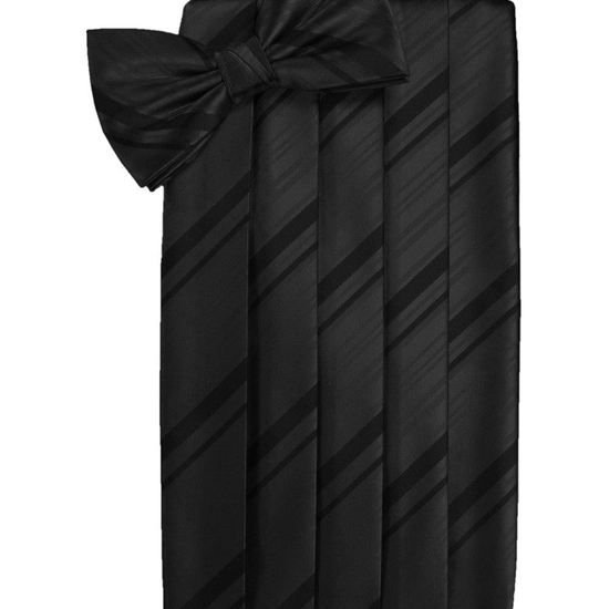 Black Striped Satin Cummerbund Set