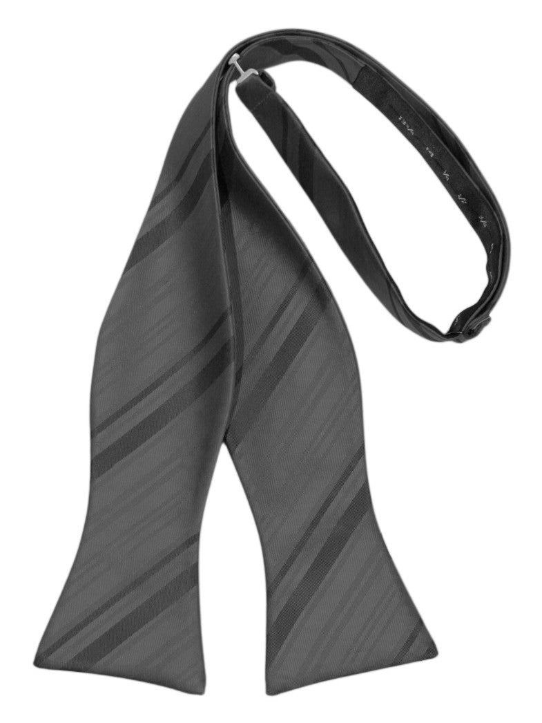 Charcoal Striped Satin Self-Tie Formal Bow Tie