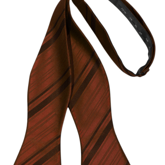 Cognac Striped Satin Self-Tie Formal Bow Tie