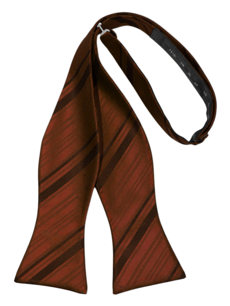 Cognac Striped Satin Self-Tie Formal Bow Tie