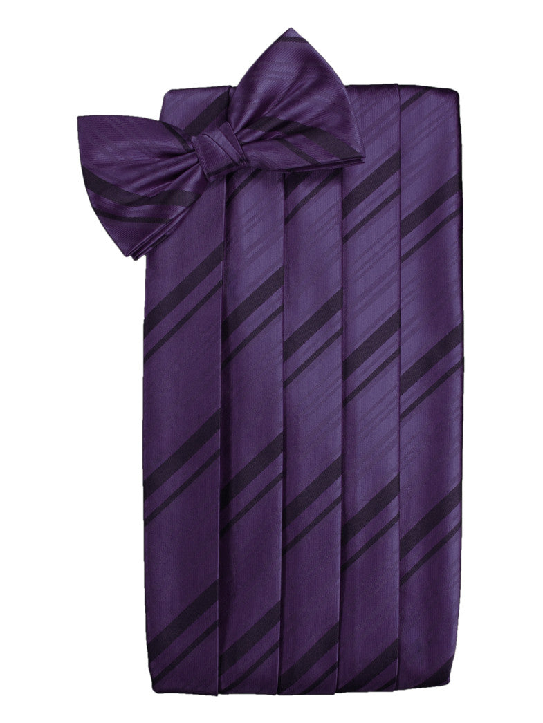 Lapis Purple Striped Satin Cummerbund Set