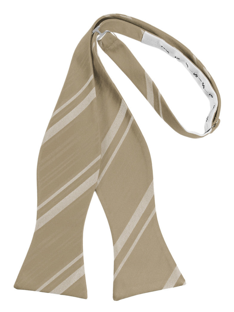 Latte Striped Satin Self-Tie Formal Bow Tie
