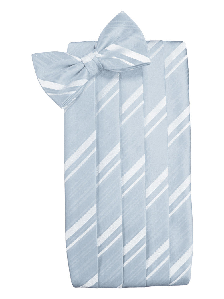 Light Blue Striped Satin Cummerbund Set