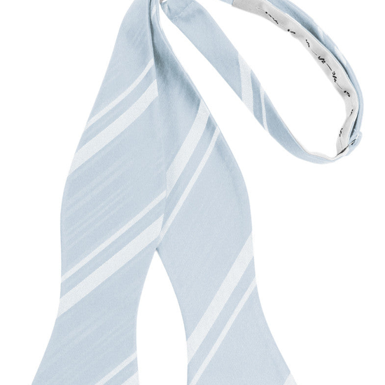 Light Blue Striped Satin Self-Tie Formal Bow Tie