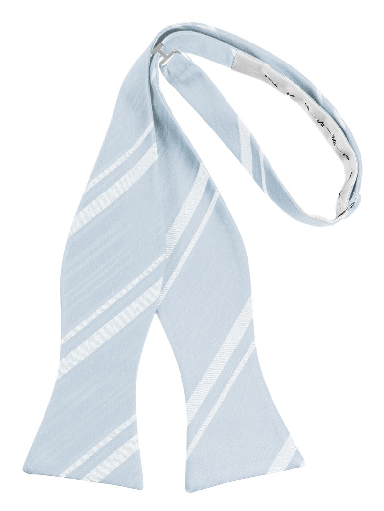Light Blue Striped Satin Self-Tie Formal Bow Tie