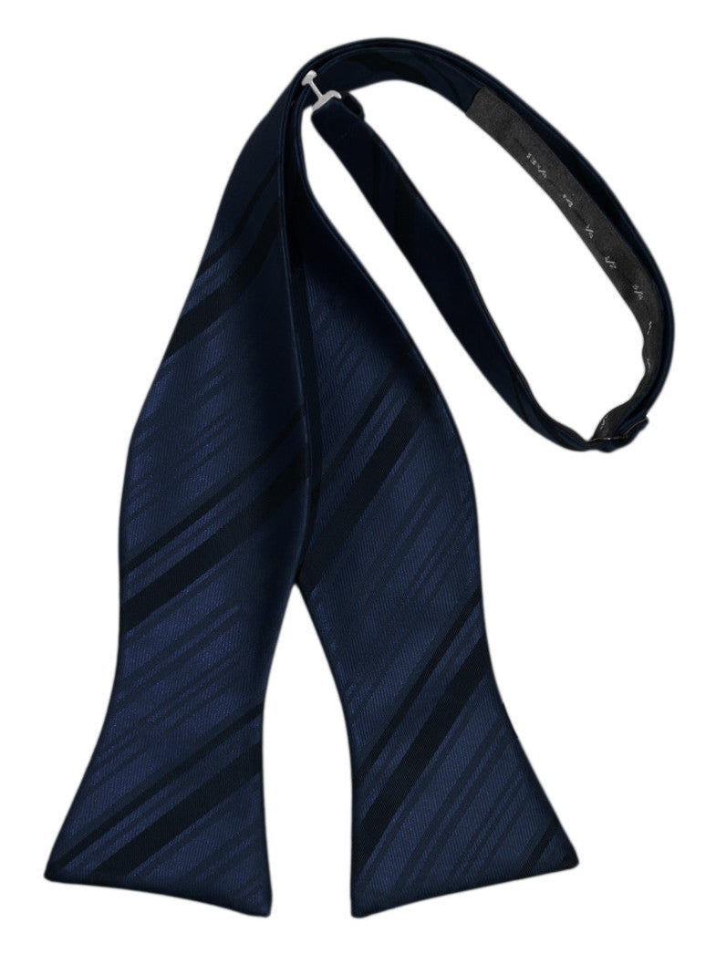 Midnight Blue Striped Satin Self-Tie Formal Bow Tie