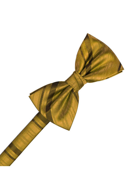 New Gold Striped Satin Formal Bow Tie