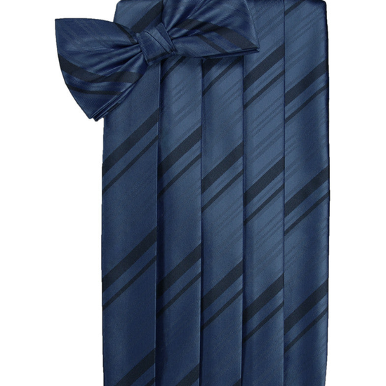 Peacock Blue Striped Satin Cummerbund Set