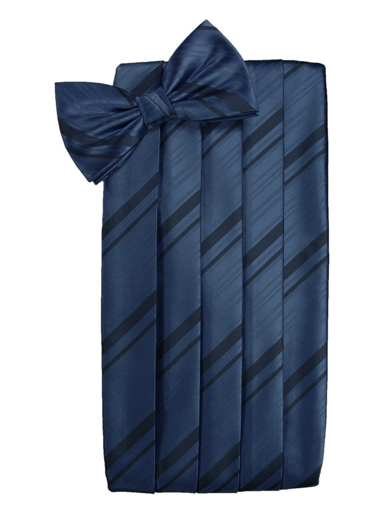 Peacock Blue Striped Satin Cummerbund Set