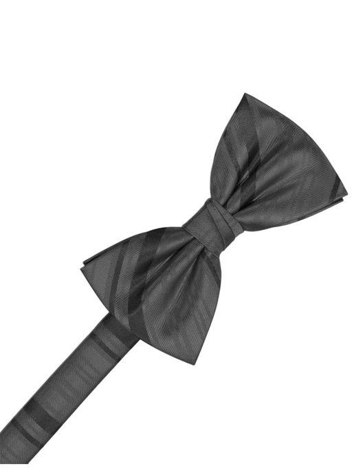 Pewter Striped Satin Formal Bow Tie