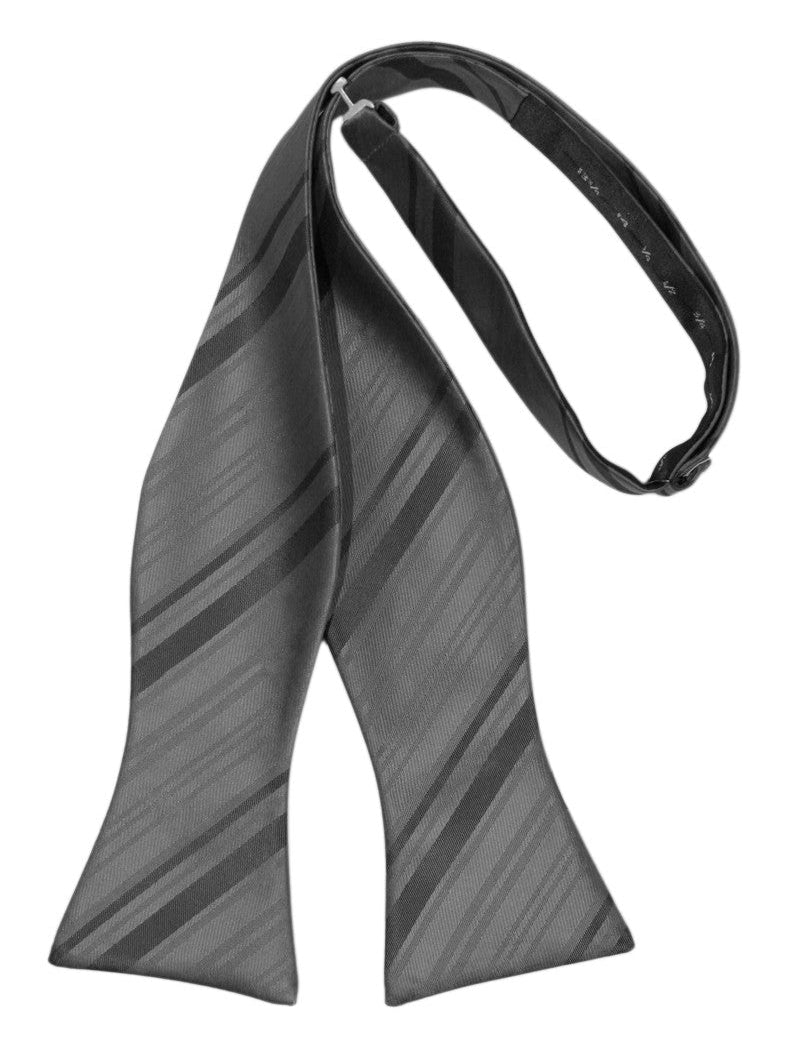 Pewter Striped Satin Self-Tie Formal Bow Tie