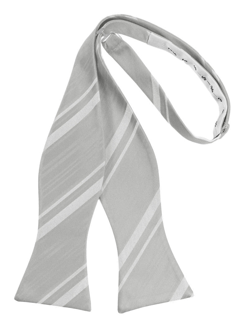 Platinum Striped Satin Self-Tie Formal Bow Tie