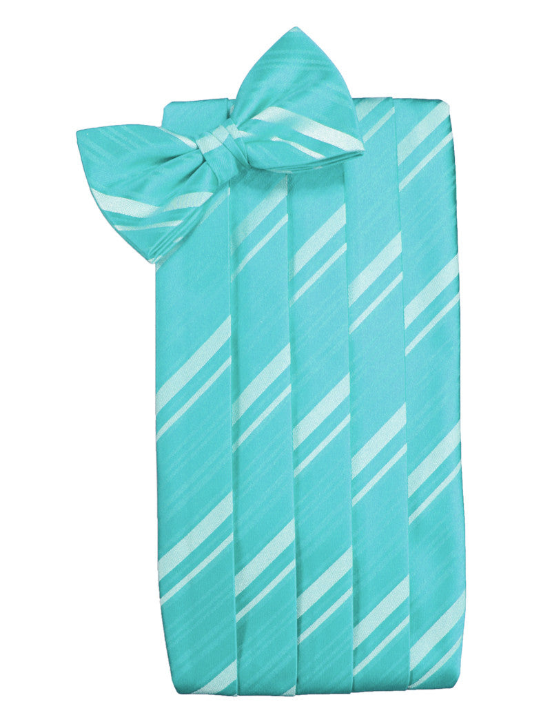 Pool Blue Striped Satin Cummerbund Set