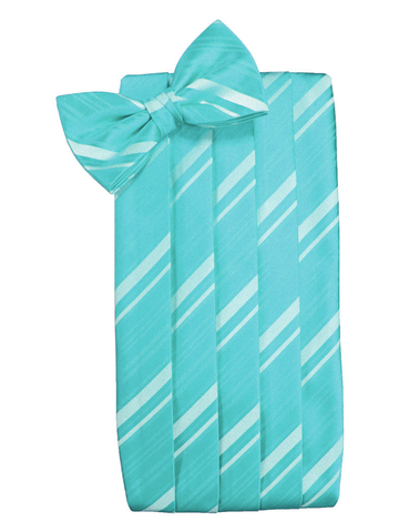 Pool Blue Striped Satin Cummerbund Set