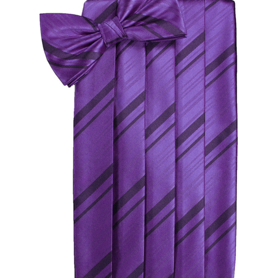 Purple Striped Satin Cummerbund Set