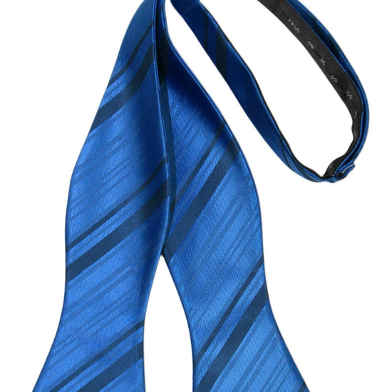 Royal Blue Striped Satin Self-Tie Formal Bow Tie