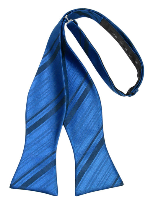 Royal Blue Striped Satin Self-Tie Formal Bow Tie